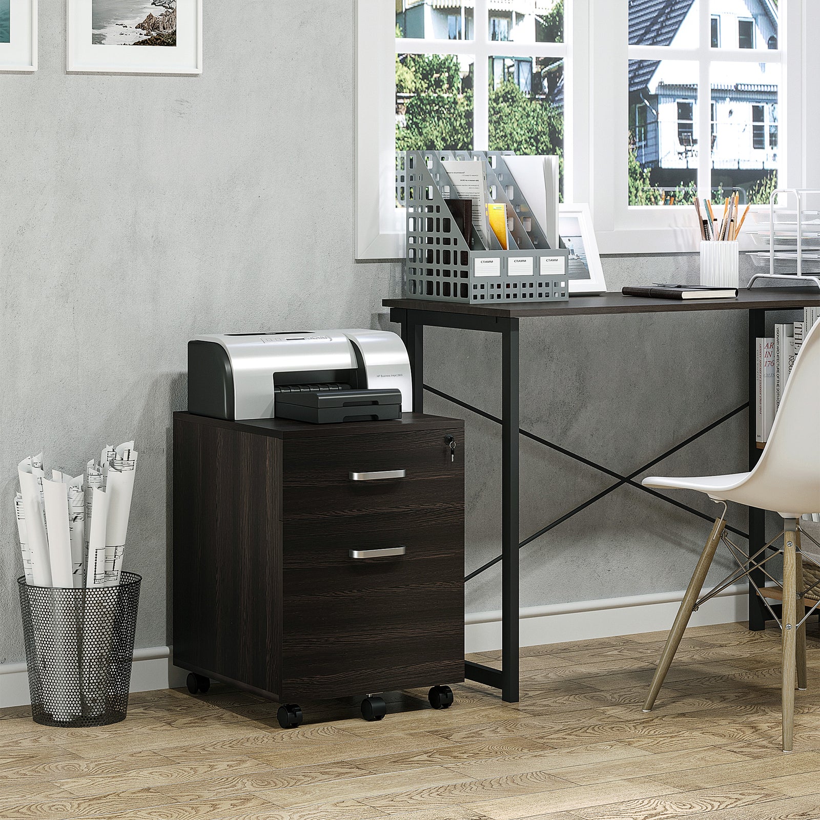 2 Drawer Locking Office Filing Cabinet 5 Wheels | One Size | Black