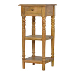 Turned Leg Telephone Table, 1 Drawer, 2 Open Shelf, Brown