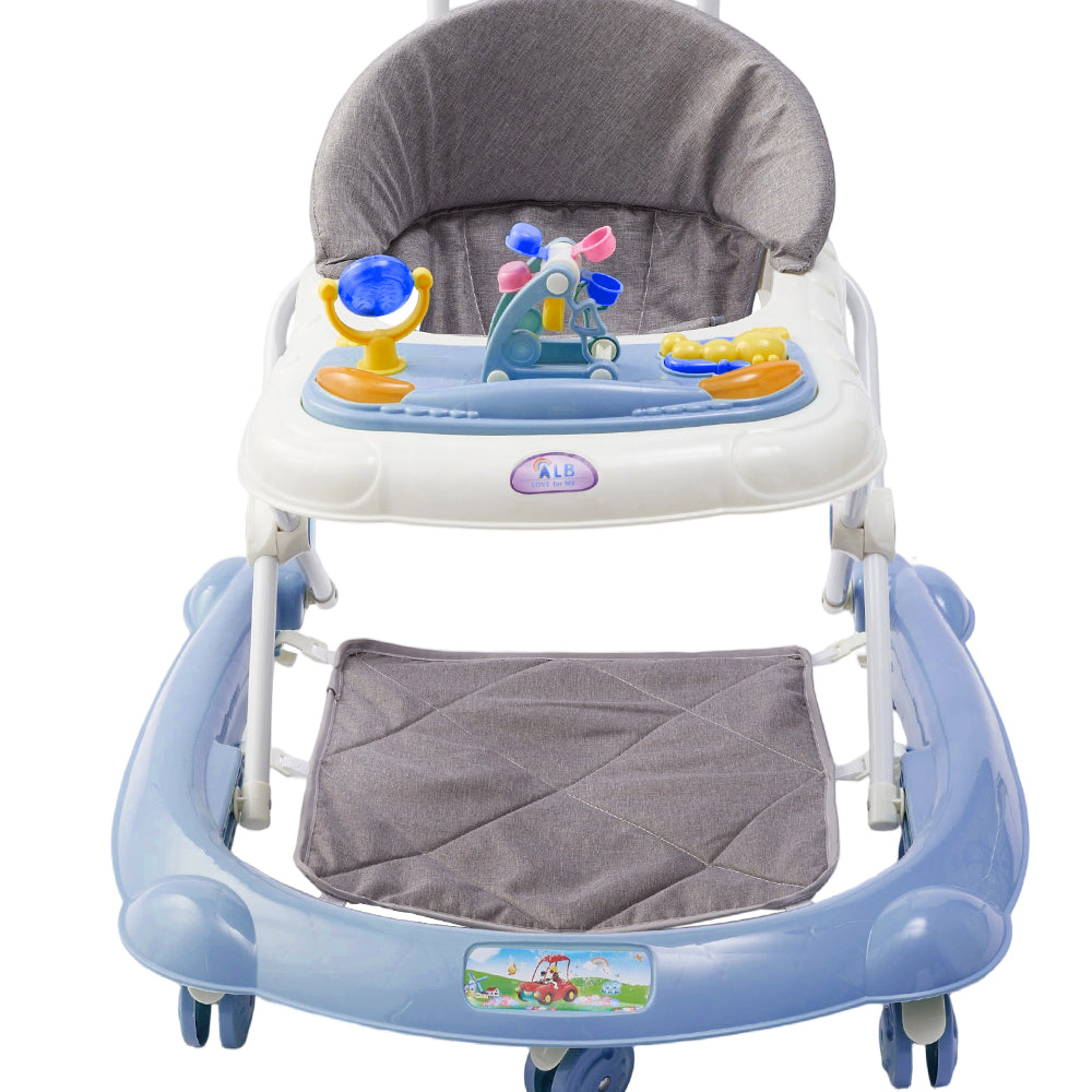 Adjustable Baby Walker, Foldable Walker, Multifunctional Baby Walker, Feeding Tray, Interactive Music, Toys, Wheel Safety Breaks | Blue