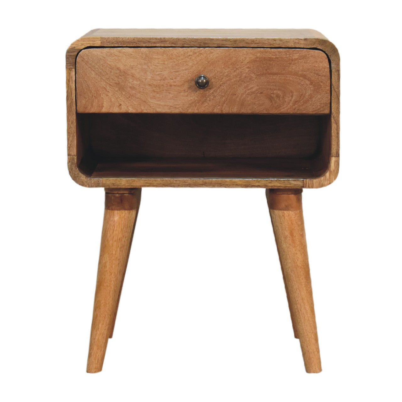 Solid Wood Curved Oak-ish Open Bedside