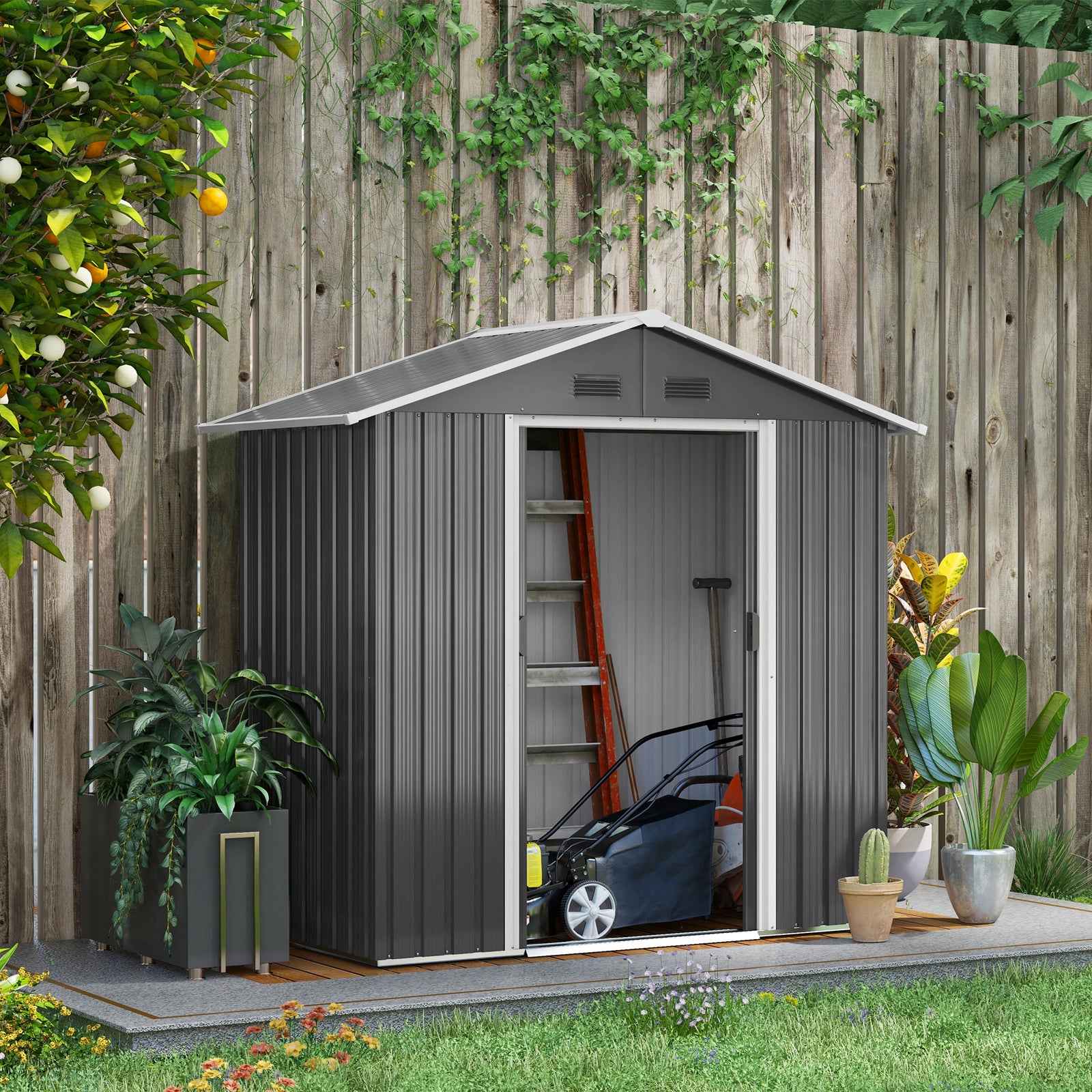 6.5ft X 3.5ft Garden Shed, Metal Shed Garden Outdoor Storage | Dark Gray