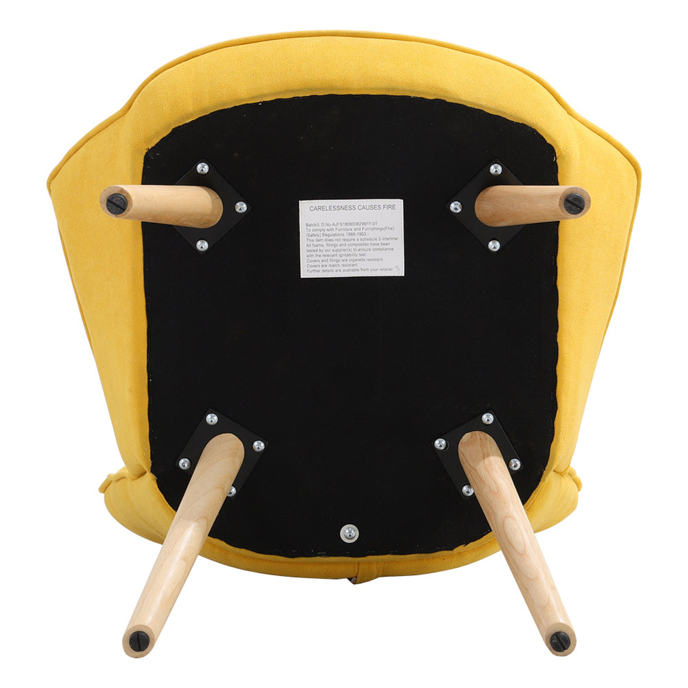 Mustard Yellow Tufted Button Linen Armchair With Wooden Legs