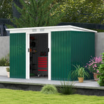 9 X 4ft Outdoor Metal Frame Garden Storage Shed W/ 2 Door | Dark Green