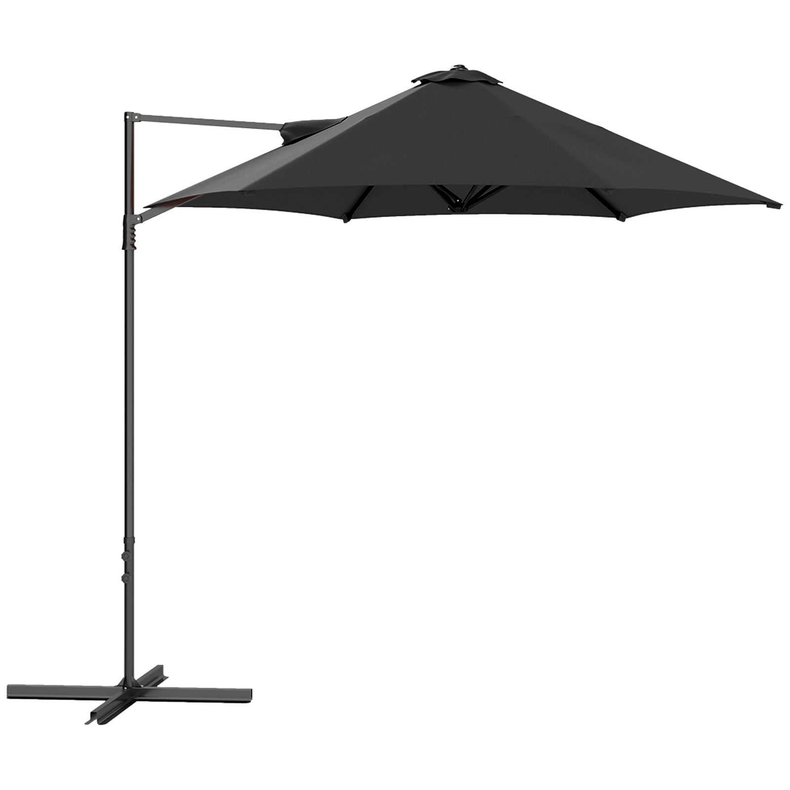2.5m Cantilever Parasol W/ 360° Rotation, Cross Base | Black