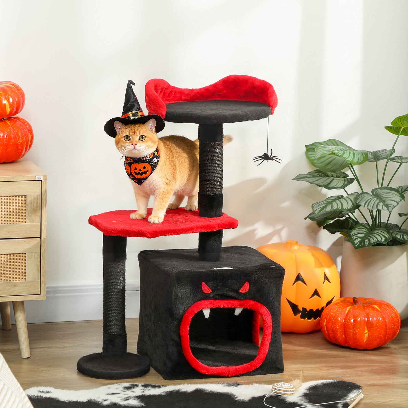 Gothic Cat Tree With Scratching Posts, Black, Halloween