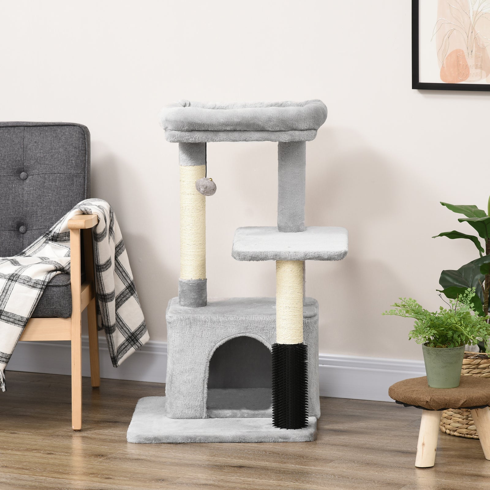Cat Tree Climbing Activity Center W/ Scratching Massage Toy Hanging Ball