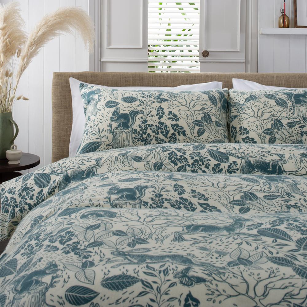 Hidden Forest Teal 100% Cotton Brushed Duvet Cover Set | Super King | Teal