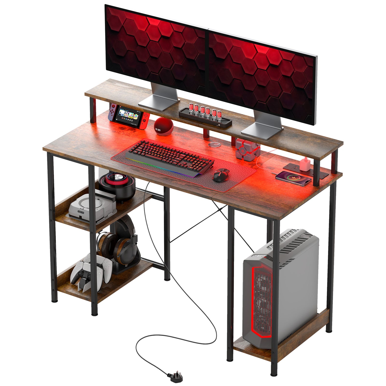 Computer Desk Reversible Home Office Desk With Storage | Brown