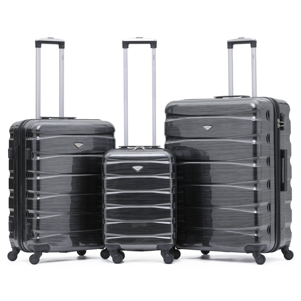 Set Of 3 Hard Shell Suitcase Cabin & Check In Cases With Tsa Lock - Overhead Cabin With Medium & Large Check-in Bag | Set of 3 | Dark Grey