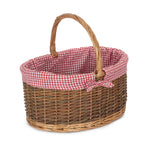 Red Checked Lined Country Oval Wicker Shopping Basket | Large