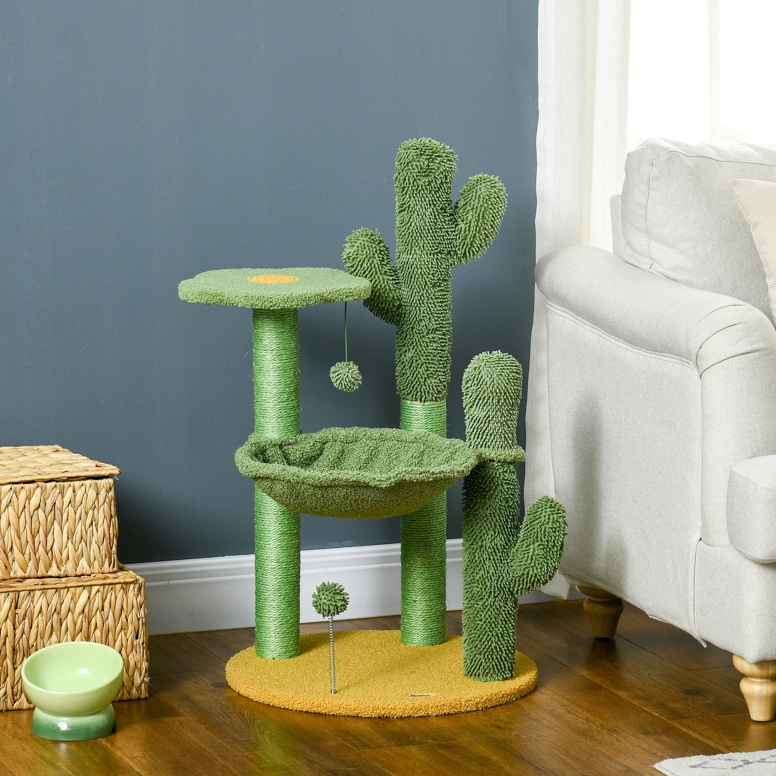 Cactus Tree For Indoor Cats, Modern Cat Tower With Hammock, Green
