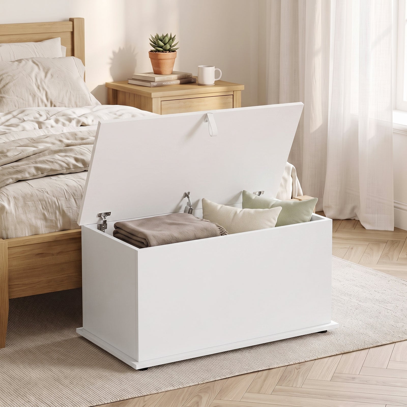 Storage Chest With Safety Hinged Lid, 102l Storage Box | White