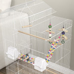 Bird Cage For Budgies, Finches, Canaries W/ Toys, Tray, White | White