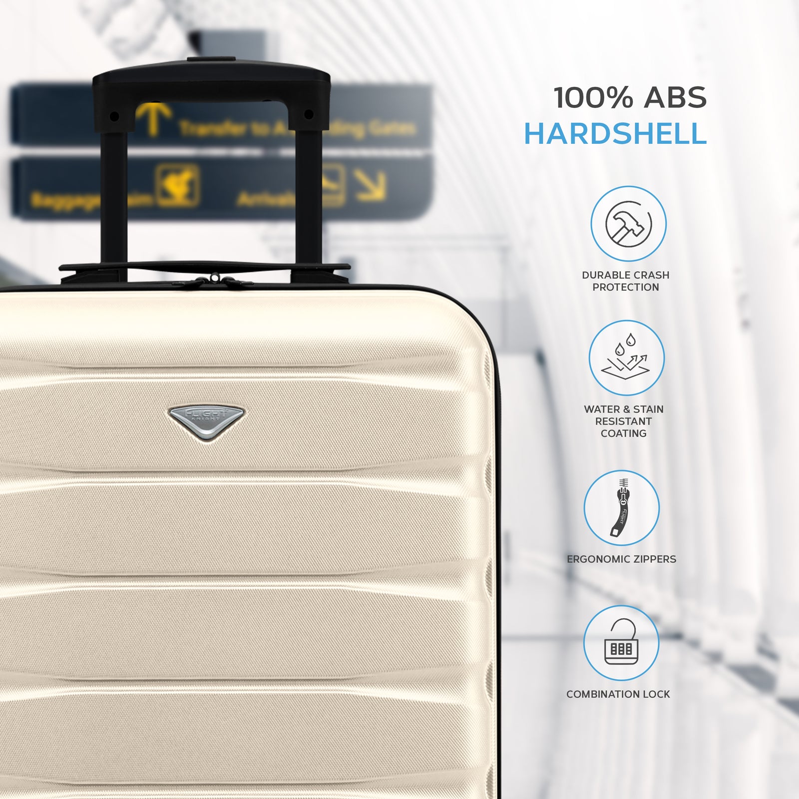 55x40x20cm Lightweight Luggage Hard Shell Cabin Suitcase 60+ Airlines Approved - Carry On Case - 4 Wheels | 55 x 40 x 20cm | Cream & Black