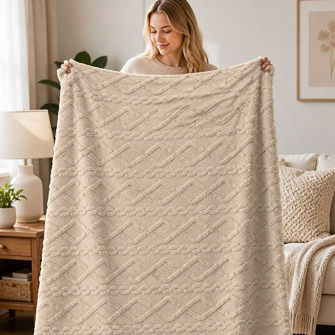Textured Cable Throw Blanket – Soft Cosy Decorative Throw 150 X 200cm | 150cm x 200cm | Taupe