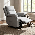 Ergonomic Chenille Single Sofa – Recline Up To 135°, Footrest, Side Pockets, Wood & Iron Frame | Grey
