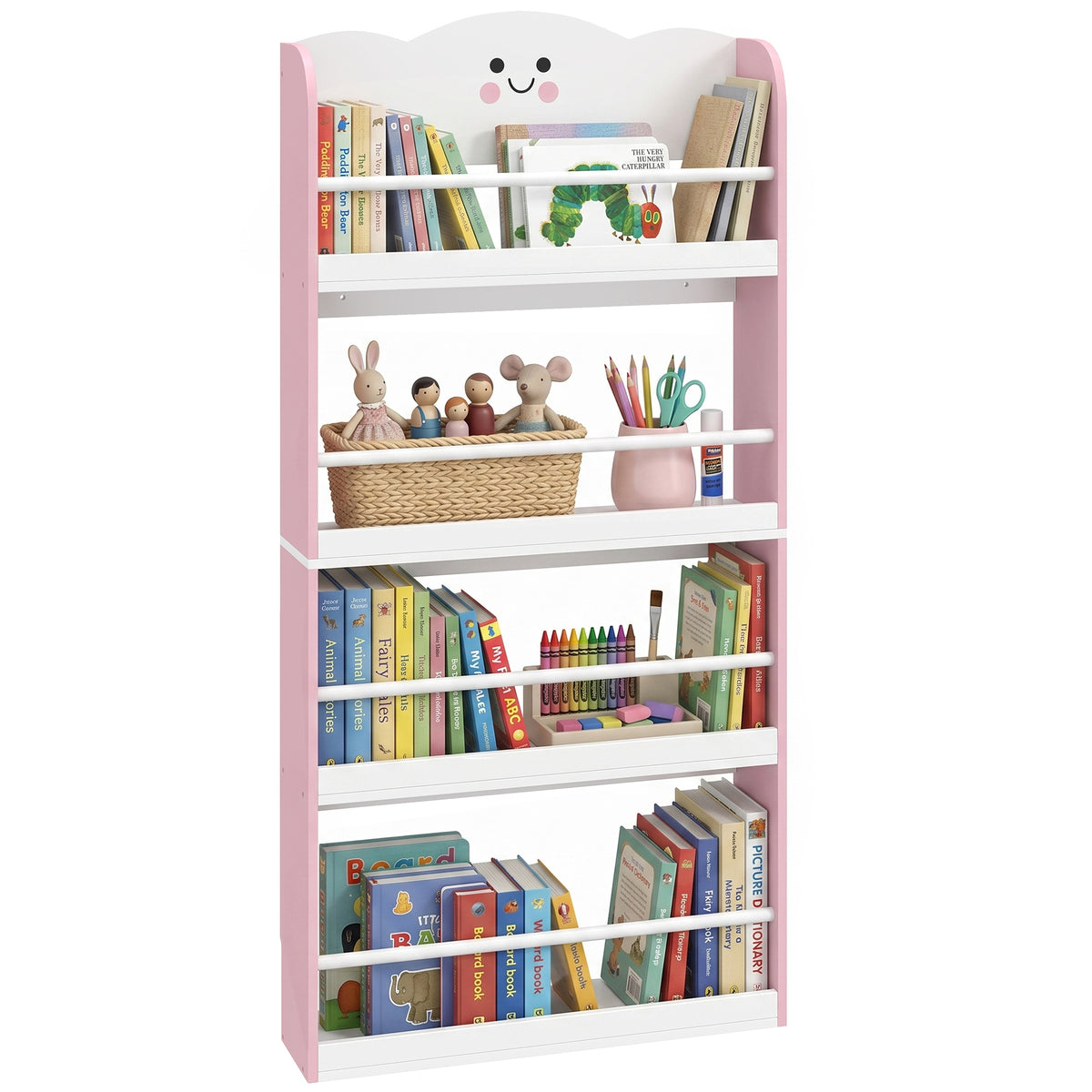 AIYAPLAY Kids Bookshelf Bookcase With 4-tier Shelves For Living Room, Pink