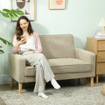 2 Seater Sofa, Velvet-feel Upholstered Loveseat For Small Space | Beige