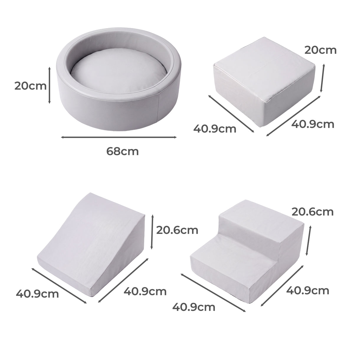 Soft Play Set 5pc Pu Leather Foam Blocks Baby Climbing Sliding Indoor Grey | Grey