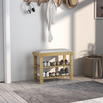 3-tier Shoe Storage Bench, Bamboo Shoe Rack For Entryway, Cream