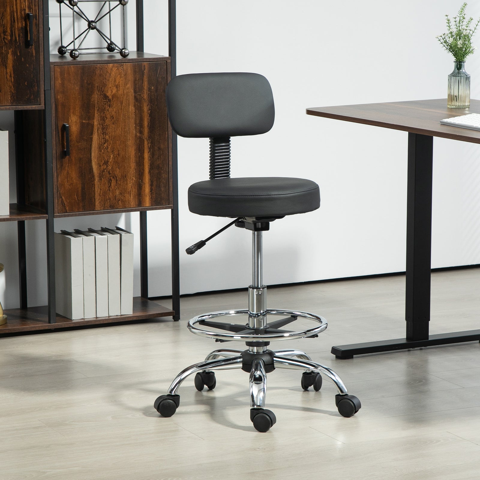 Faux Leather Adjustable Stool, 360° Swivel Chair For Study