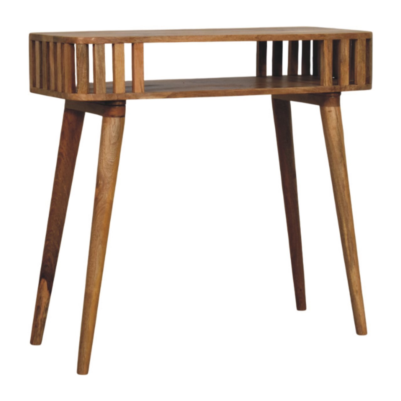 Slatted Oak-ish Console,1 Open Slot, Beige