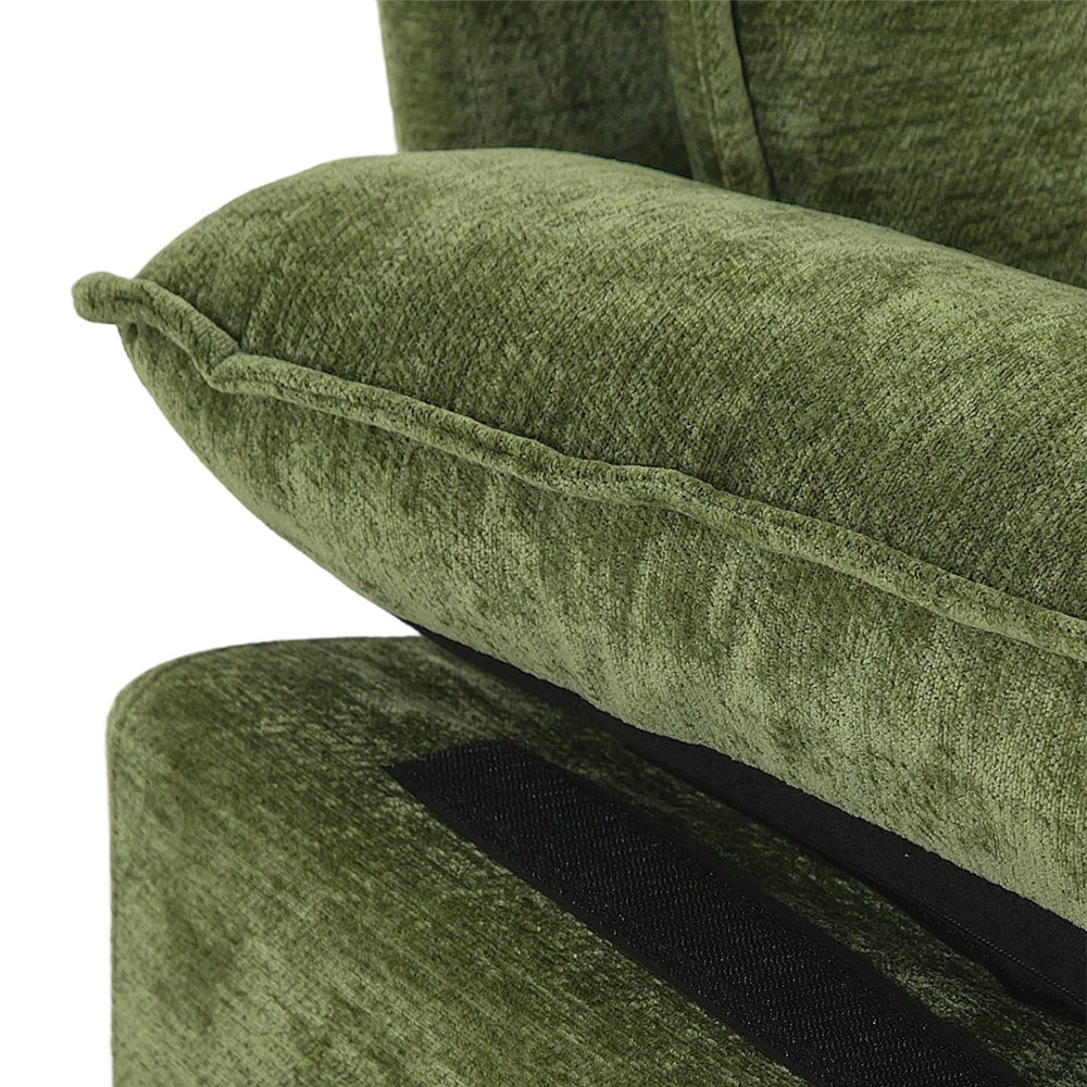 Chenille Sectional Sofa With Ottoman And Lumbar Pillows | Green