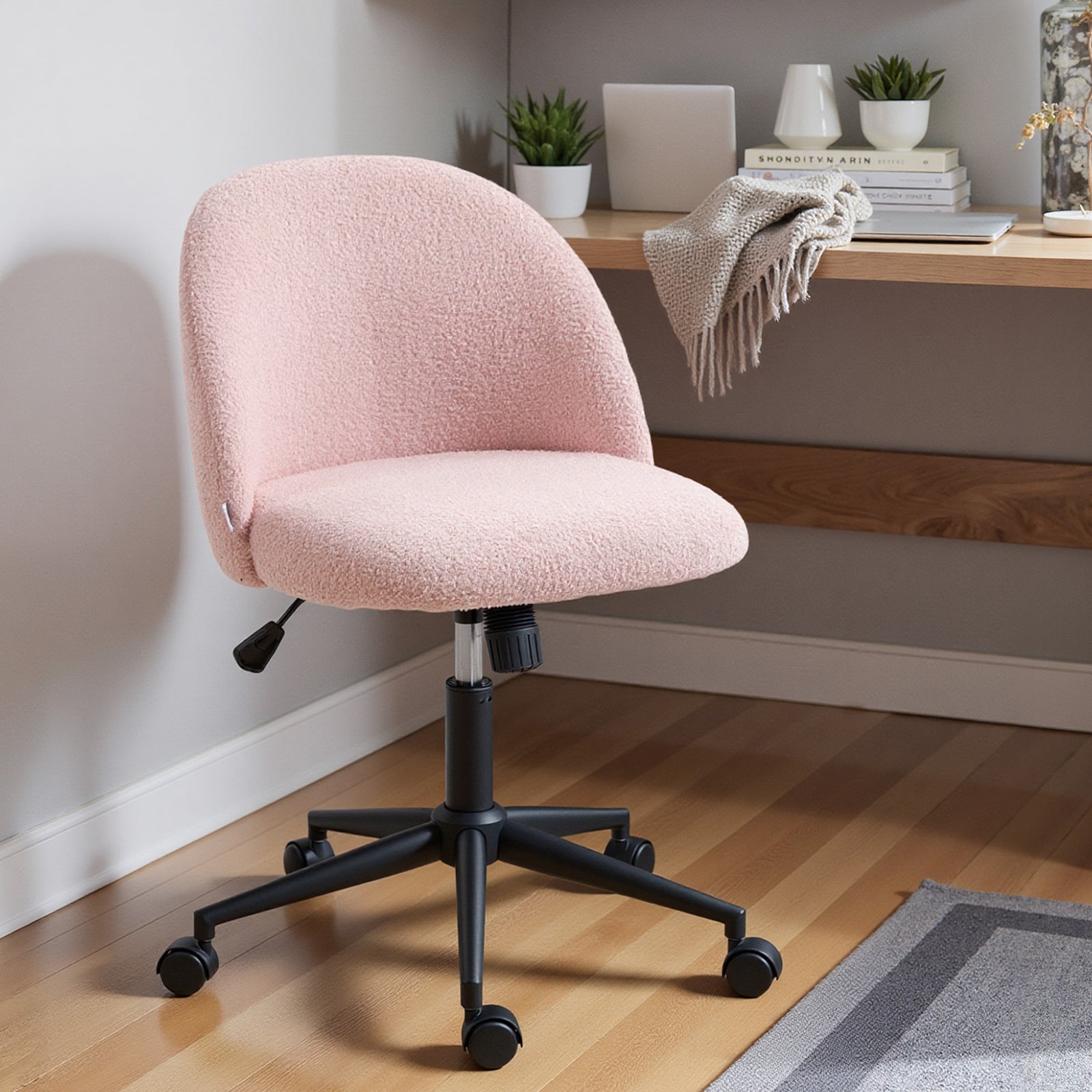 Desk Chair, Fluffy Swivel Office Chair For Makeup Vanity | Pink