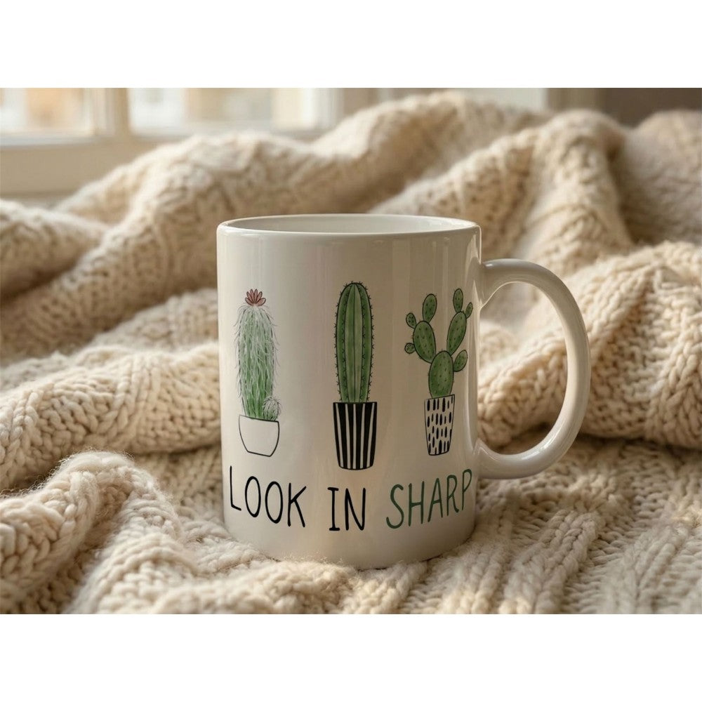 Dyzi Look In Sharp Cactus Quote Ceramic Coffee Mug White