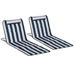 2pc Outdoor Beach Mat Steel Reclining Chair Set W/ Pillow | Blue
