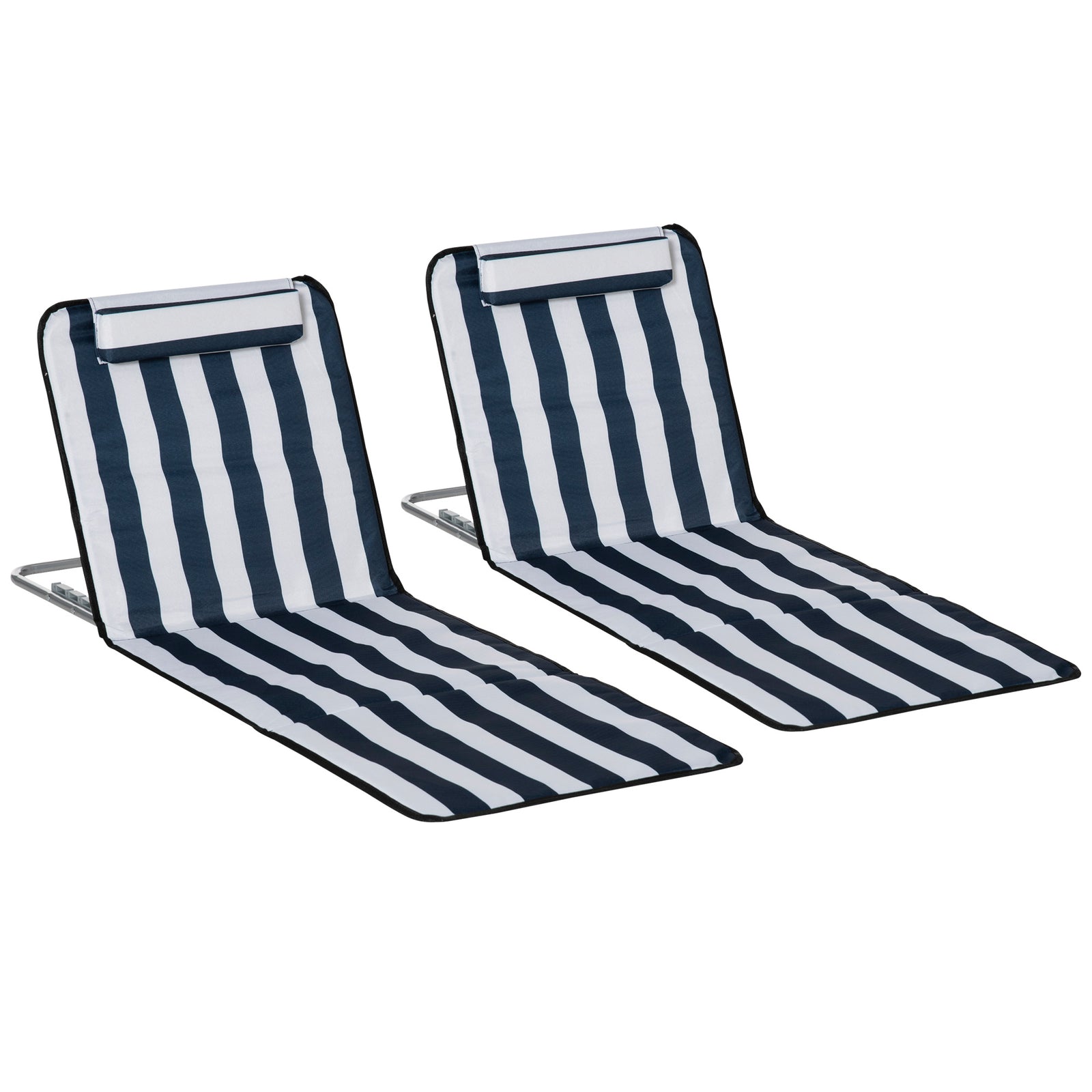 2pc Outdoor Beach Mat Steel Reclining Chair Set W/ Pillow | Blue