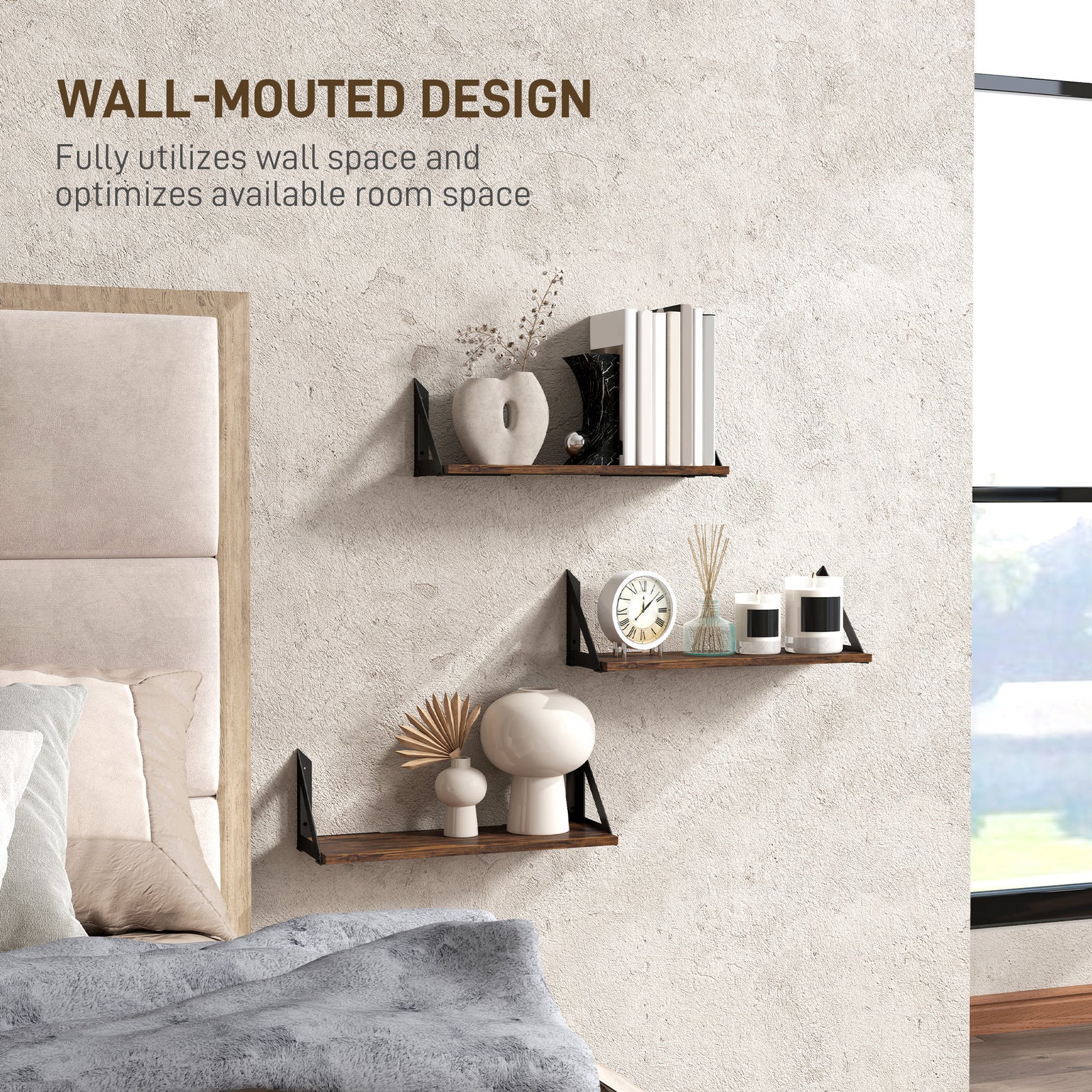 Set Of 3 Vintage Wall Shelves For Living Room
