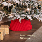 Round Faux Fur Christmas Tree Skirt With Velcro Closure | Red