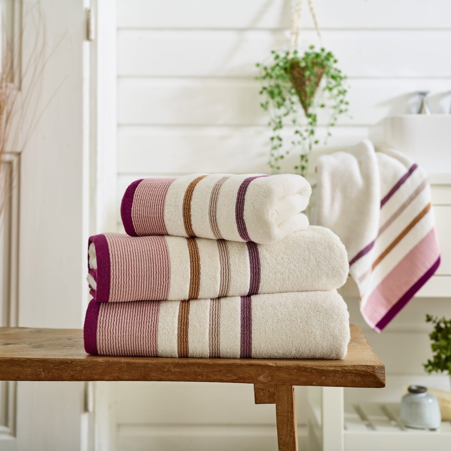 Portland Stripe Supersoft Cotton Towel Ultra-plush Striped Luxury | Bath Sheet | Pink