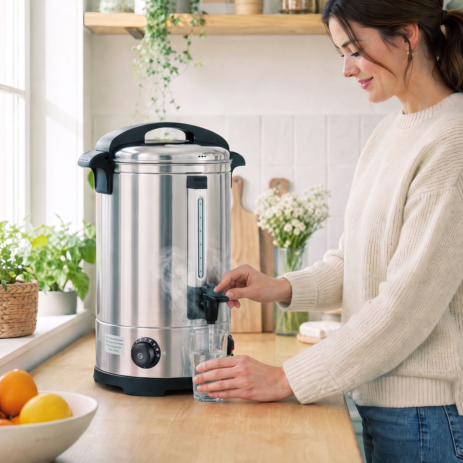Catering Urn, Stainless Steel Tea Urn With Keep Warm | 6.5L | Silver