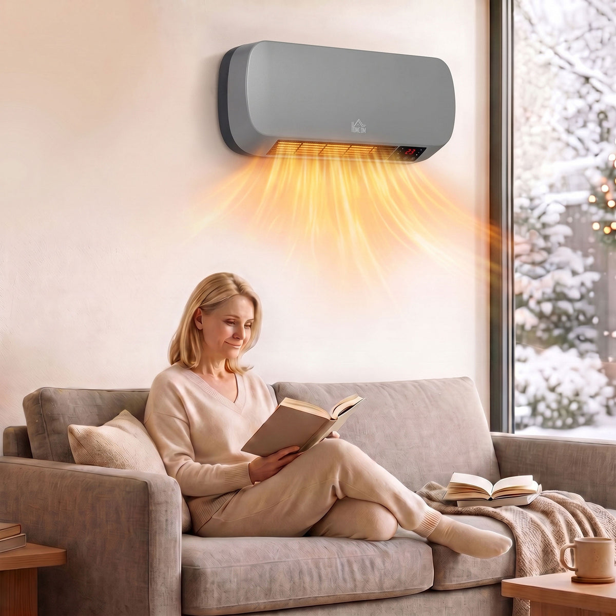 Wall Mounted 2000w Ceramic Heater With 3 Heat Settings, Grey