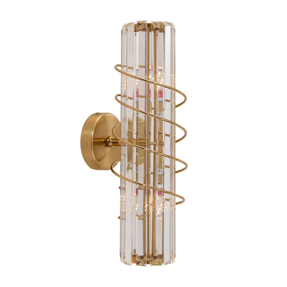 Antique Gold Crystal Wall Light – Elegant Spiral Design With 2 E14 Bulb Sockets, Indoor Use