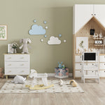 2-in-1 Kids Kitchen Step Stool Table Chair Set W/ Safety Rail Chalkboard, White