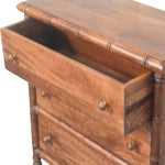 Solid Wood Bamboo Carved Chest, 3 Drawers, Dark Brown