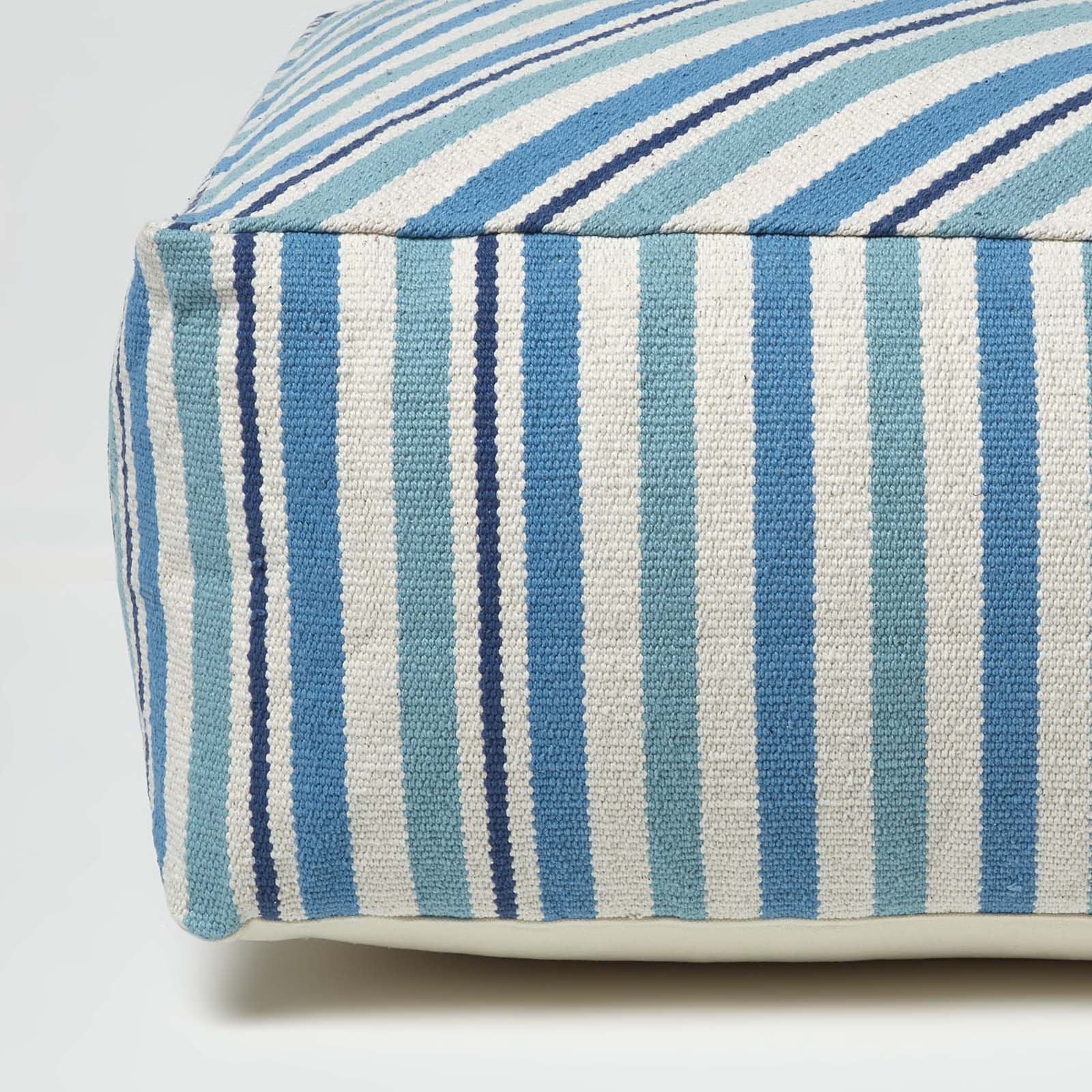 HOMESCAPES Blue And White Stripe Beanbag Cube Pouffe Large 60 X 60 X 30 Cm