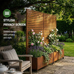 Metal Privacy Screen With Plant Pot - Slat | Rust