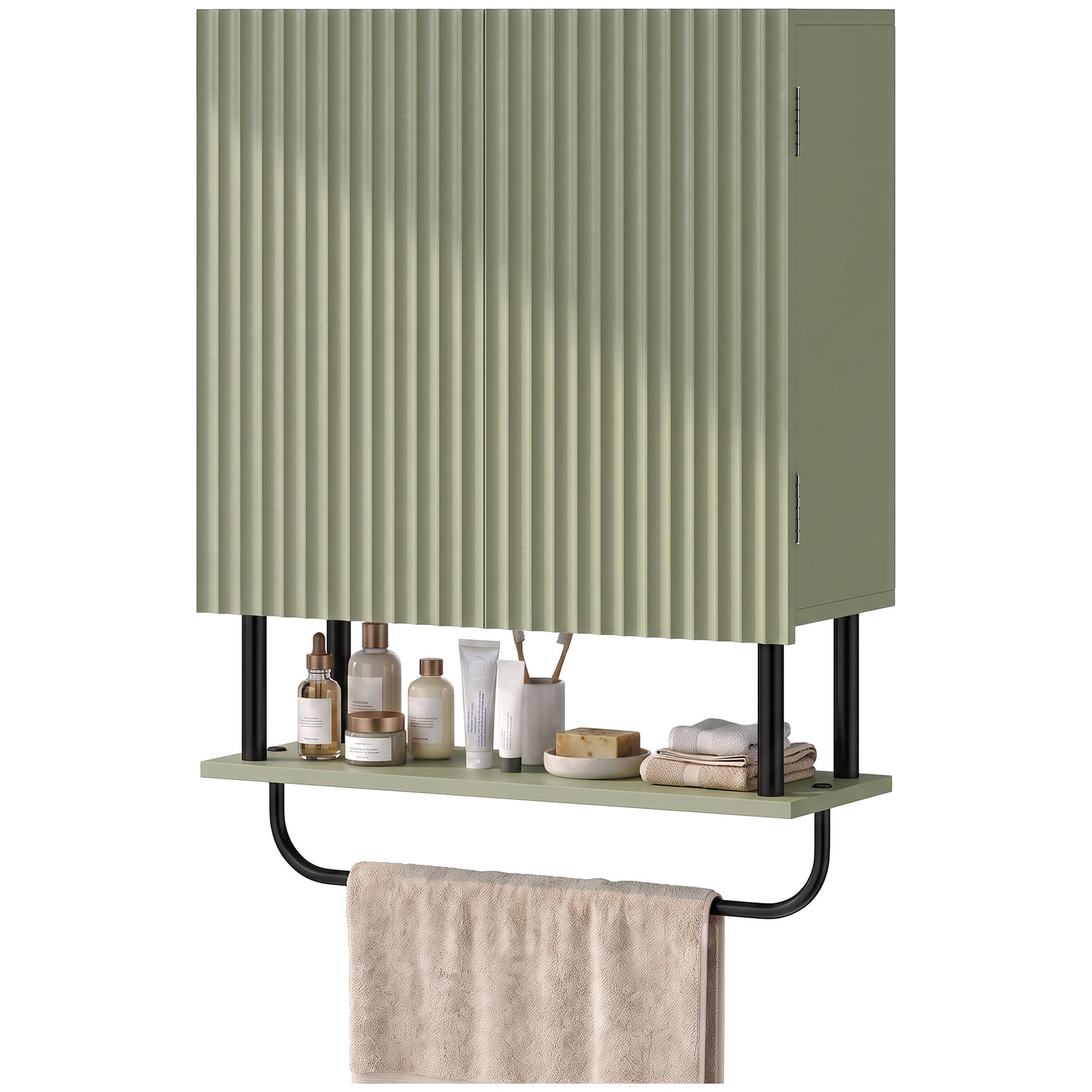 Modern Bathroom Wall Cabinet With 2 Wavy Doors | Green
