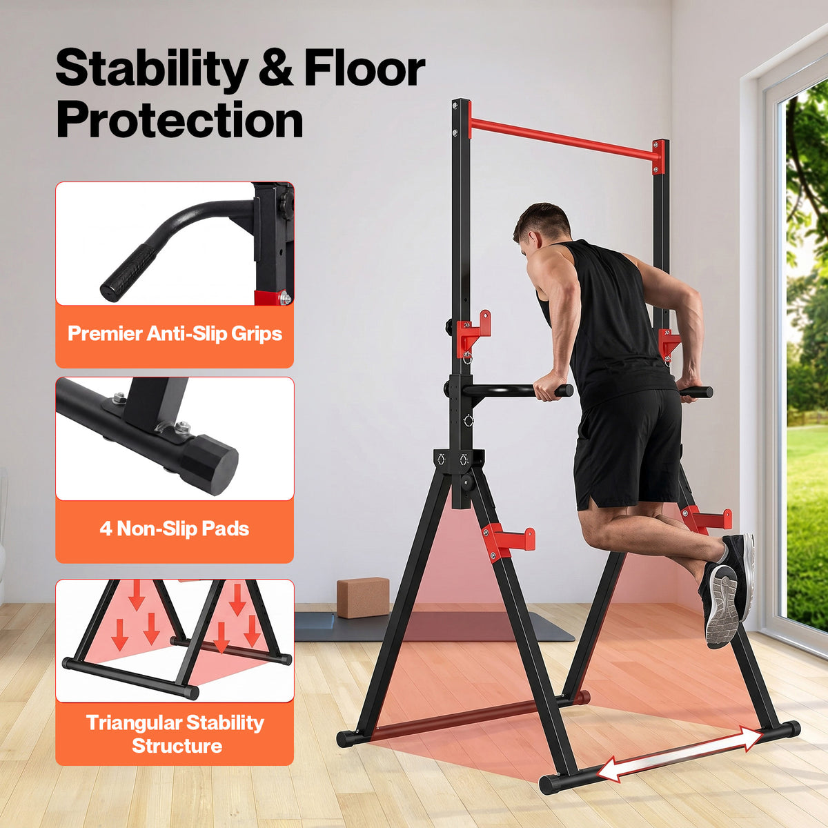 Centra Pull Up Bar,pull Up Station,dip Bars Free Standing,220kg,black Red