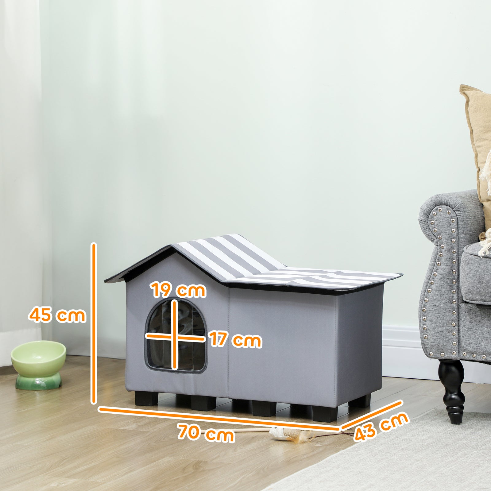 Outdoor Cat House, Feral Cat Cave With Elevated Base, Grey