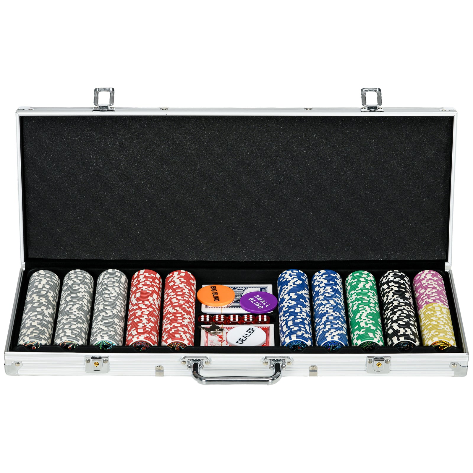 Texas Holdem Poker Set, 500 Chips, Mat, Aluminium Case