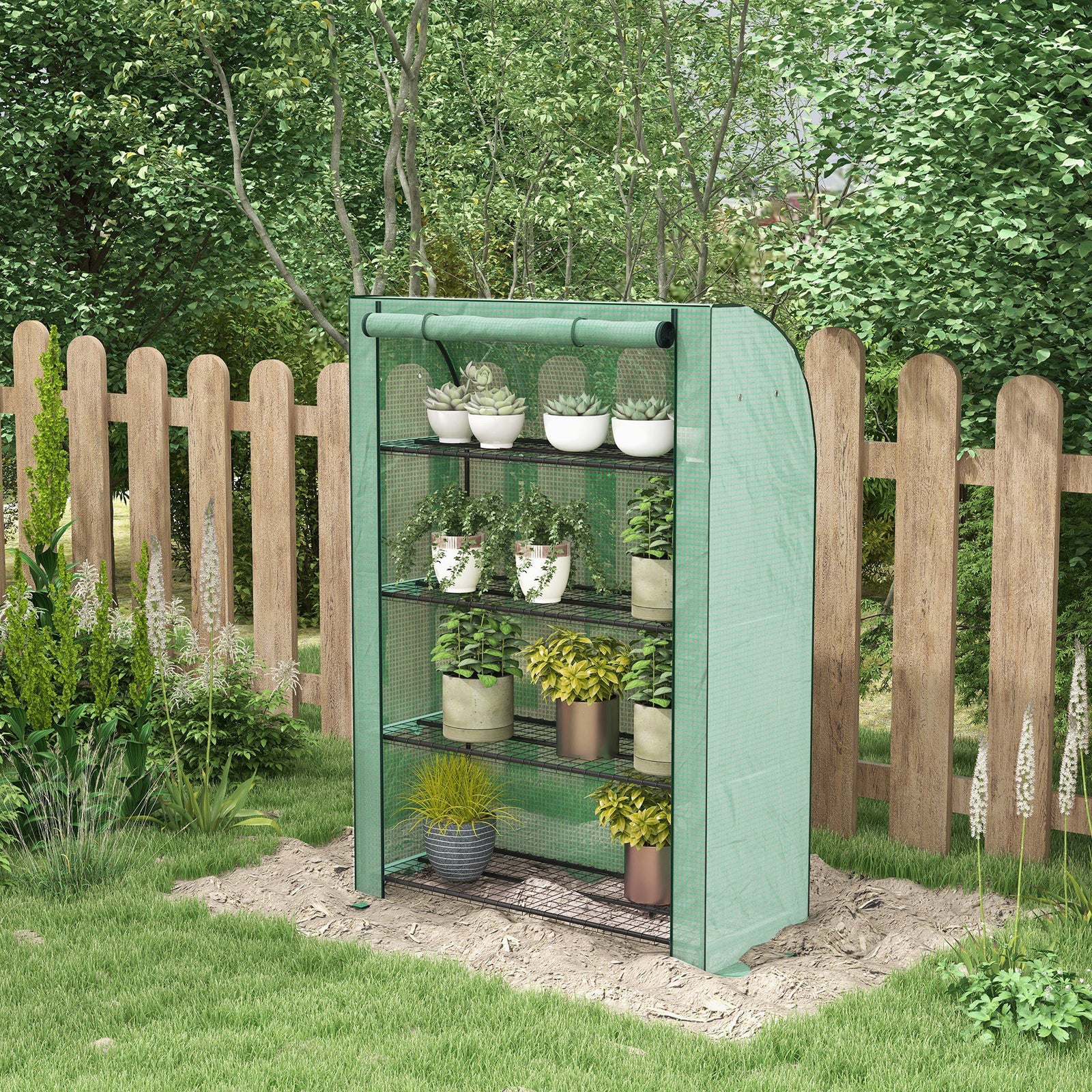 4-tier Mini Greenhouse W/ Roll-up Door 170x120cm