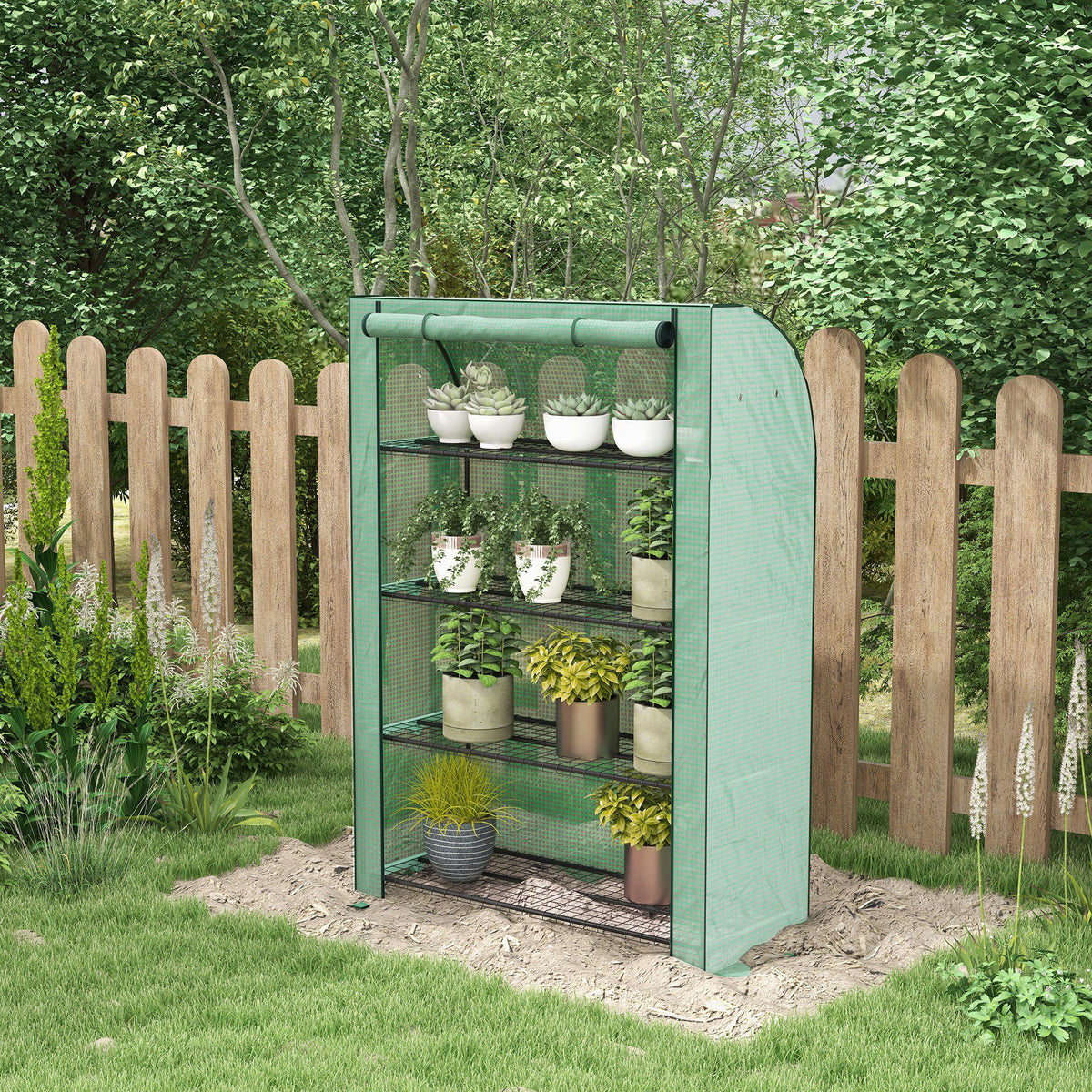 4-tier Mini Greenhouse W/ Roll-up Door 170x120cm