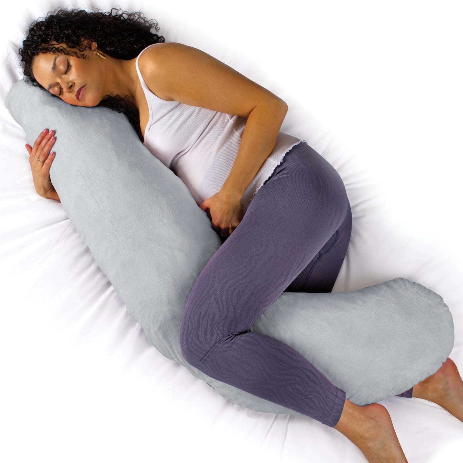 L Shaped Pregnancy Pillow, 145x25x20cm Shredded Memory Foam Full Body Maternity Cushion For Sleeping | J Shape | Light Grey