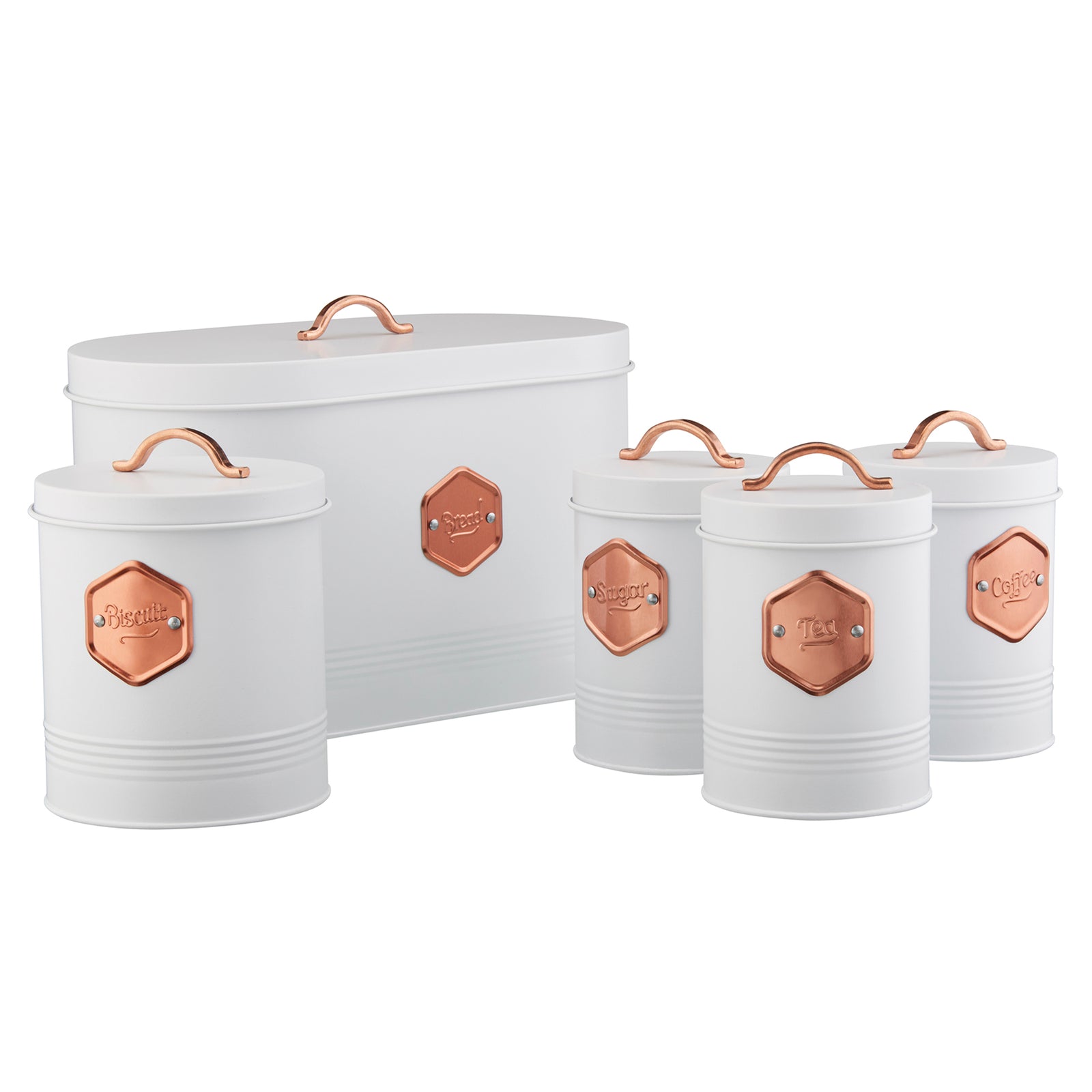 5 Piece Kitchen Storage Set   White/copper