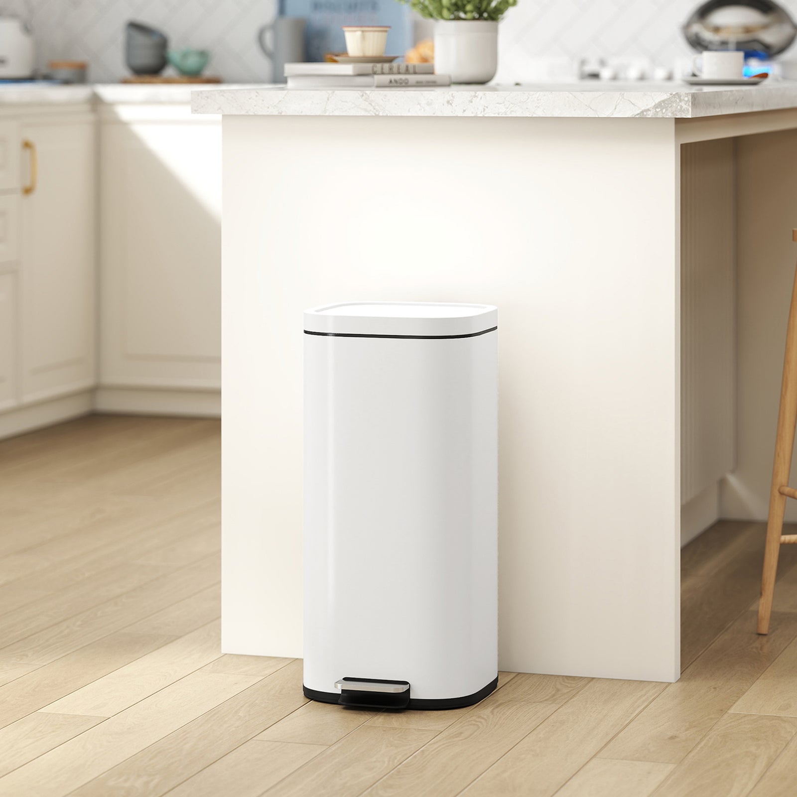 30l Kitchen Bin, Pedal Bin With Lid, Removable Inner Bucket | Cream